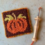 Pumpkin Mug Rugs using Punch Needle Rug Hooking with Sweet Autumn Studio